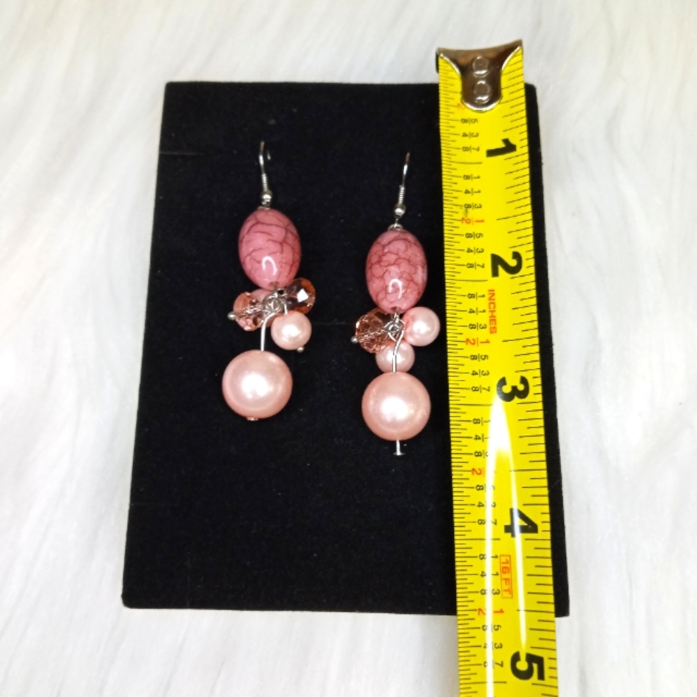 Pink Drop Dangle Earrings With Wire Hook